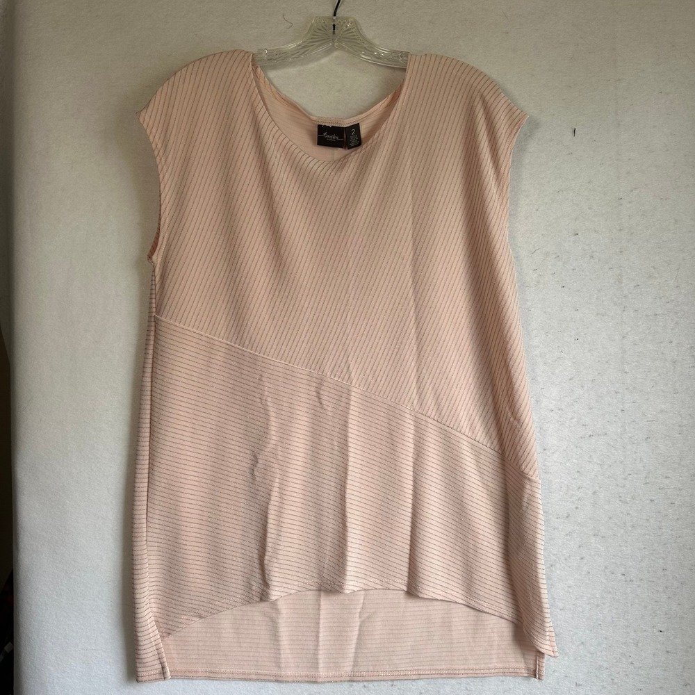 Travelers by Chicos Blush Pink Silver Metallic Stripe Sleeveless Top Size 2 L 12
